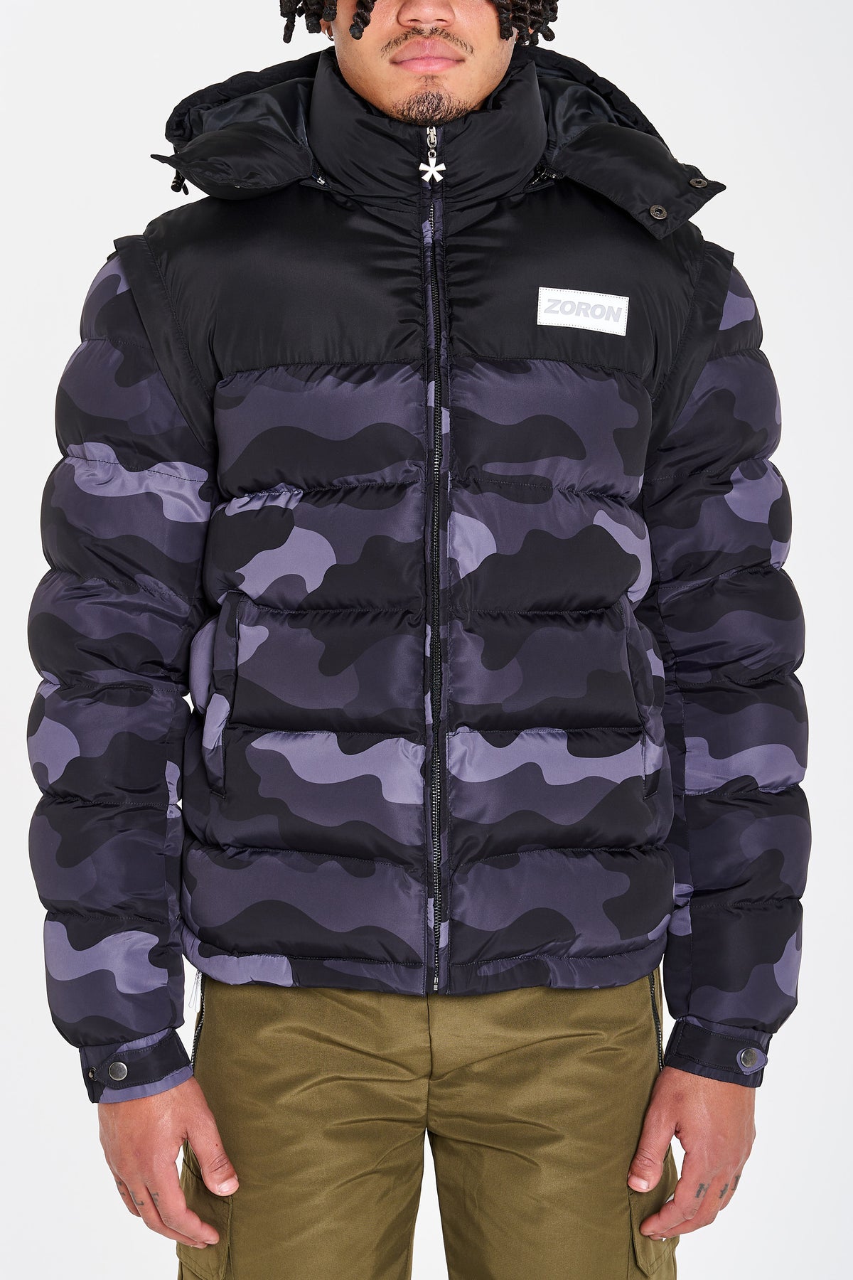 Black camo puffer jacket hot sale